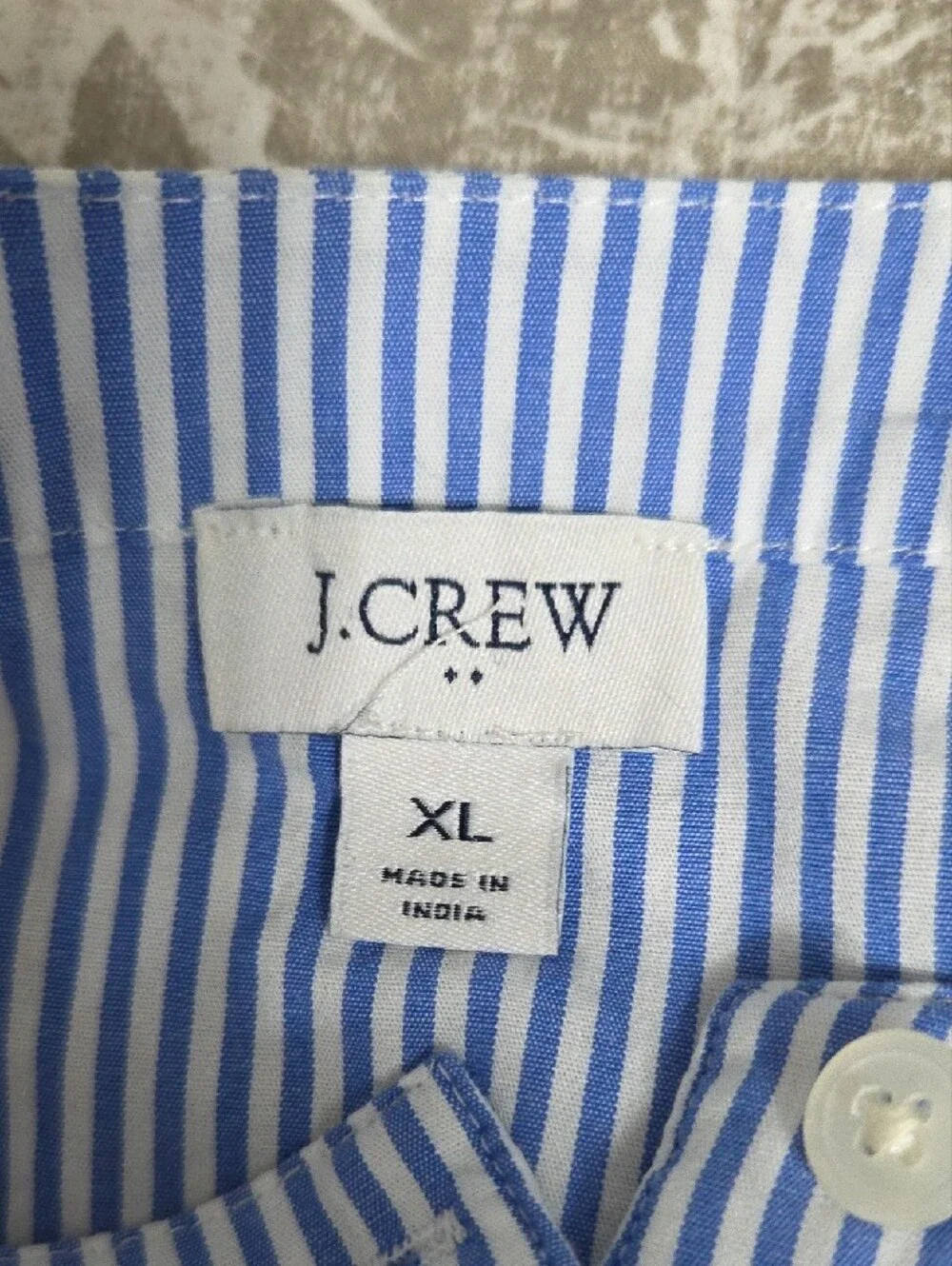 J. Crew Blue and White Striped Button-Front Puff Sleeve Top